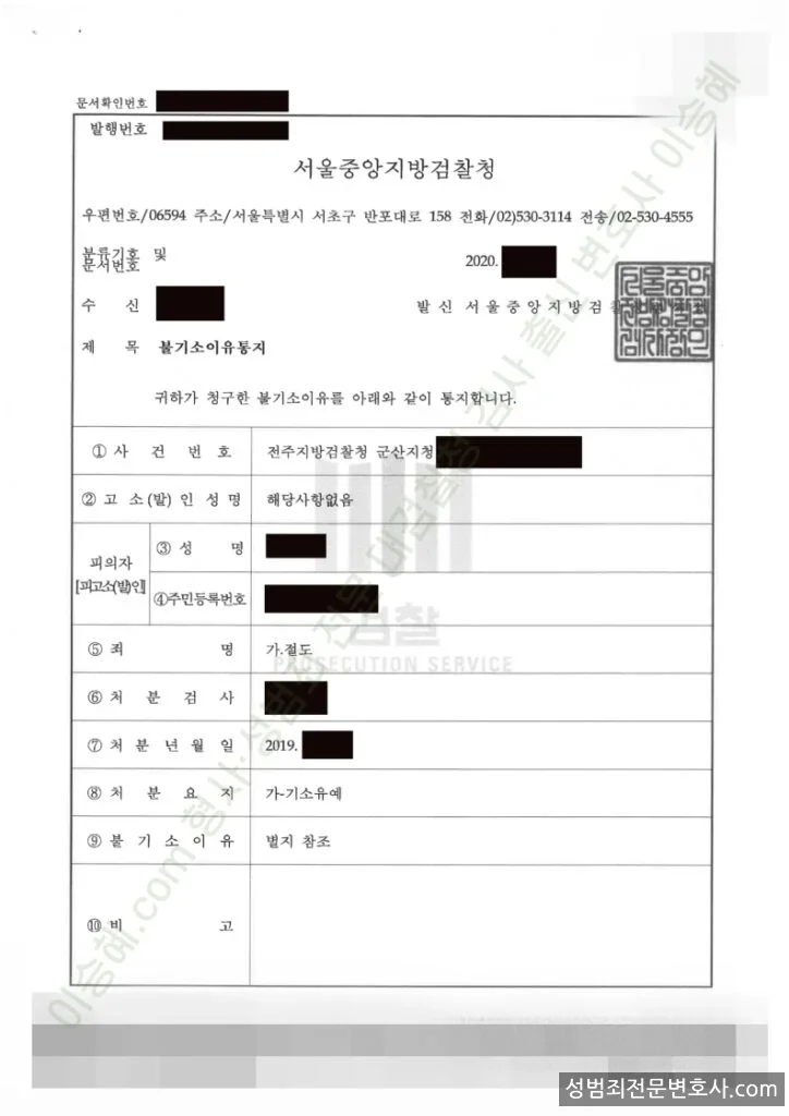 절도 처분문서(개인정보 삭제)
