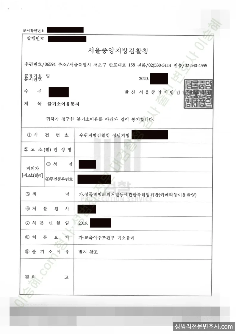 성폭법위반(카메라등이용촬영) 처분문서(개인정보 삭제)