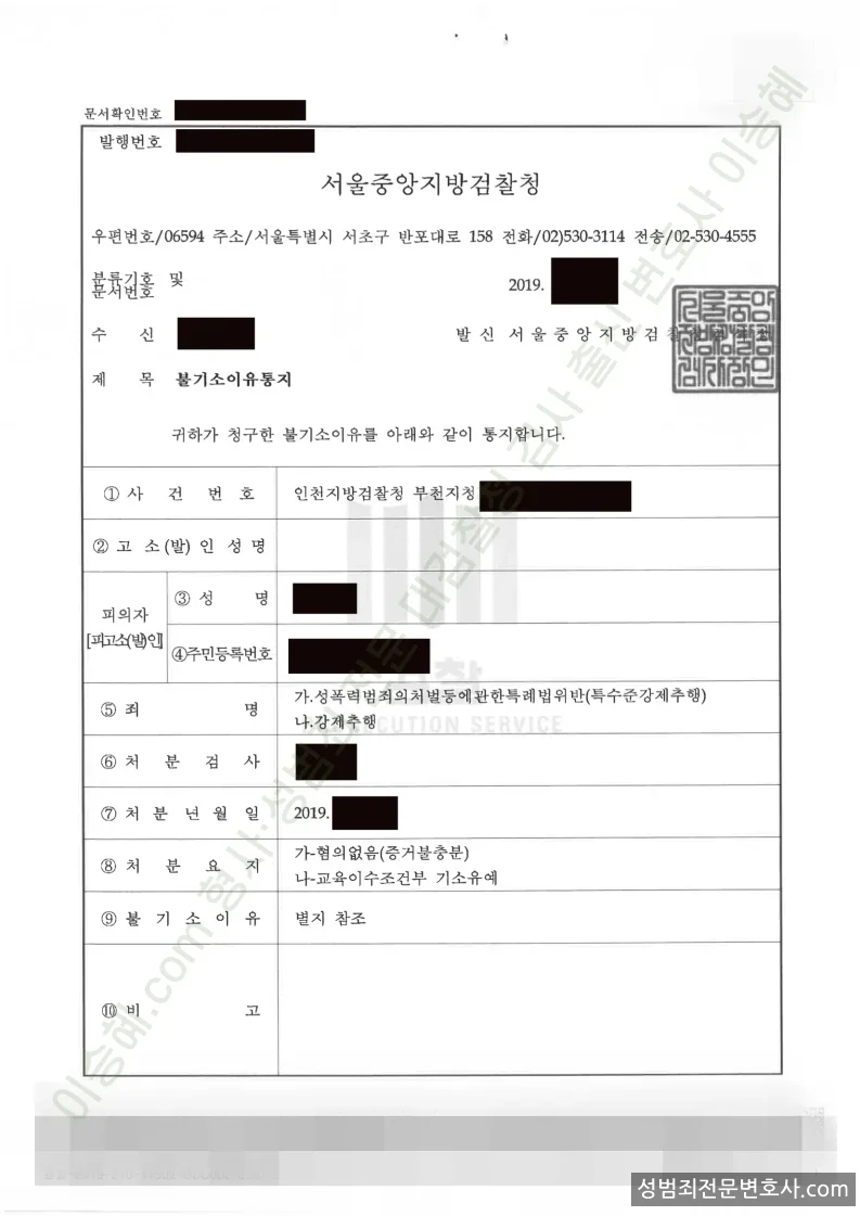 성폭법위반(특수준강제추행) · 강제추행 처분문서(개인정보 삭제)