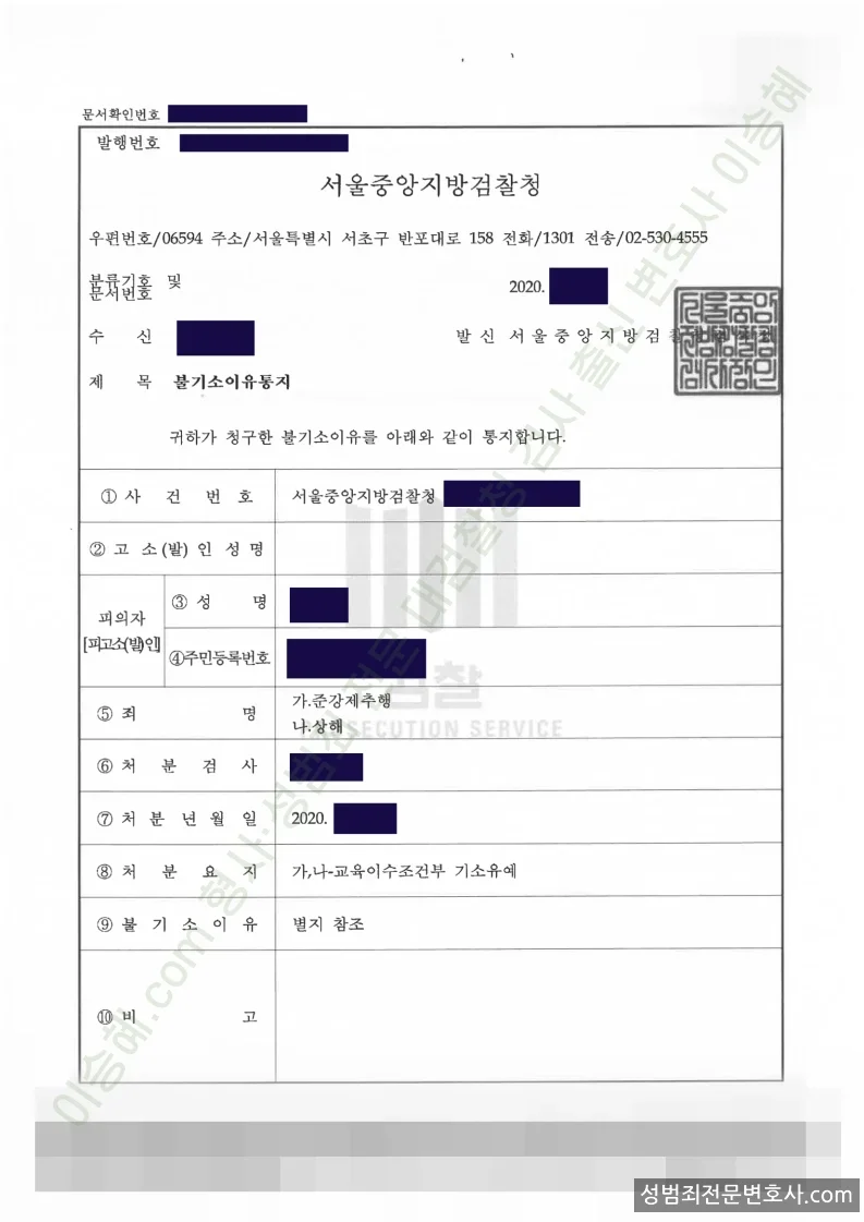 준강제추행 · 상해 처분문서(개인정보 삭제)