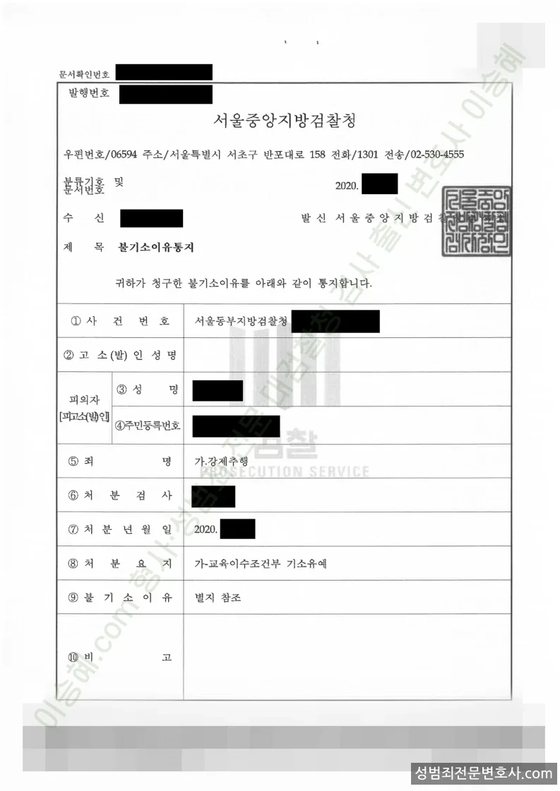 강제추행 처분문서(개인정보 삭제)
