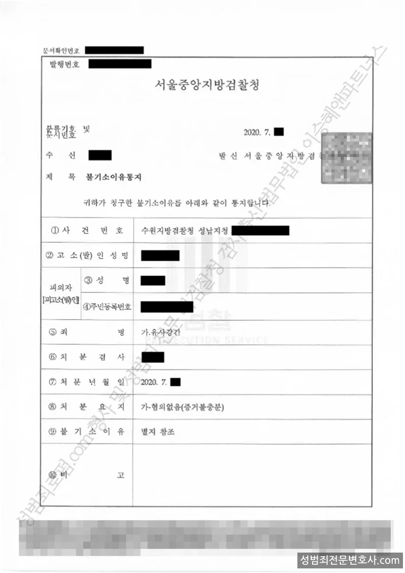 유사강간 처분문서(개인정보 삭제)