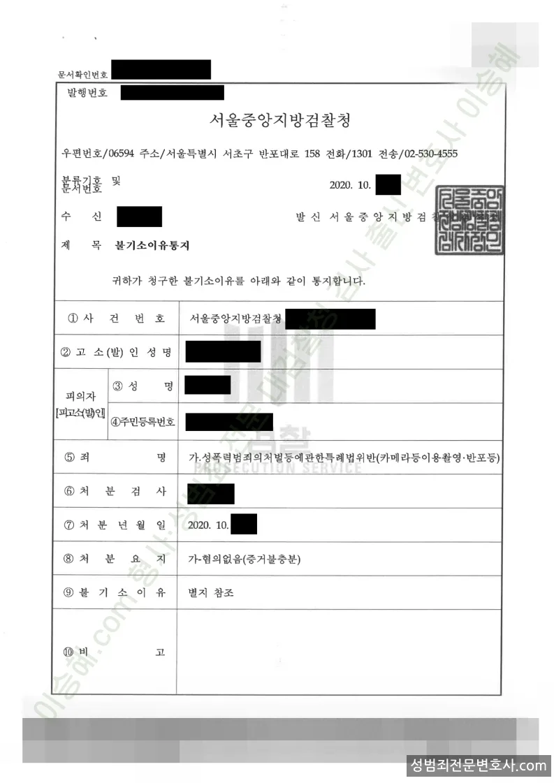 성폭법위반(카메라등이용촬영·반포등) 처분문서(개인정보 삭제)