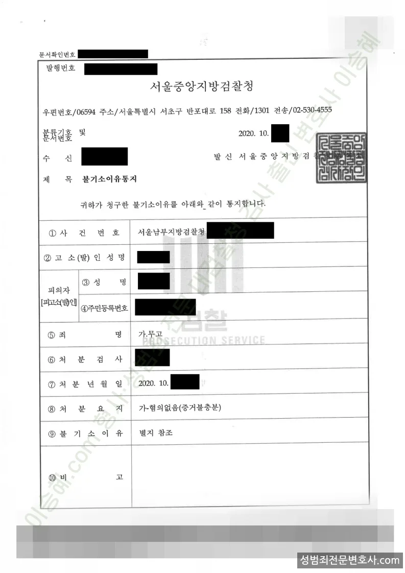 무고 처분문서(개인정보 삭제)