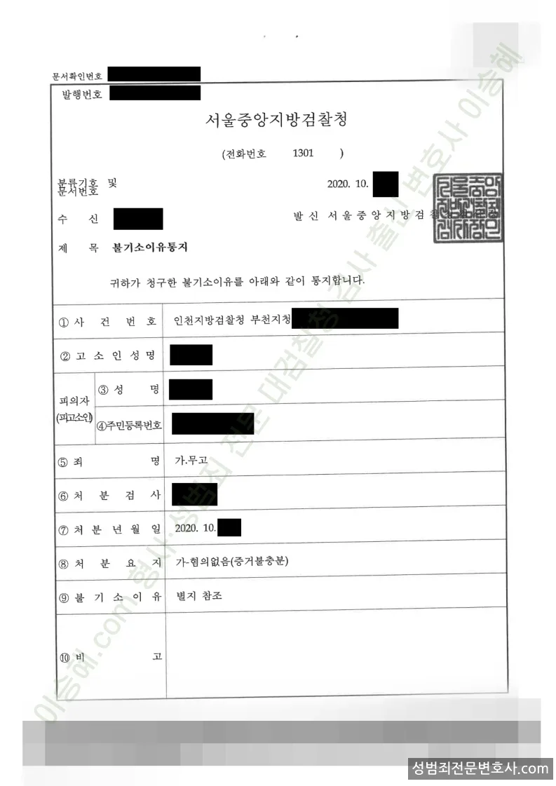 무고 처분문서(개인정보 삭제)