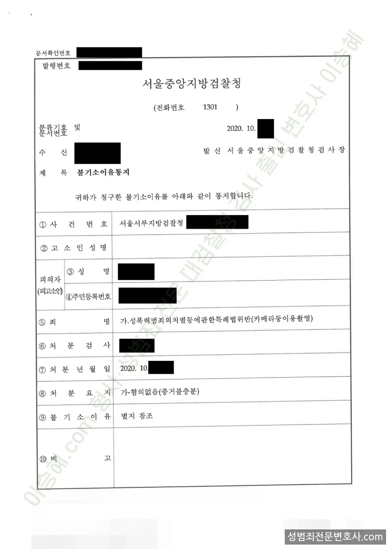 성폭법위반(카메라등이용촬영) 처분문서(개인정보 삭제)