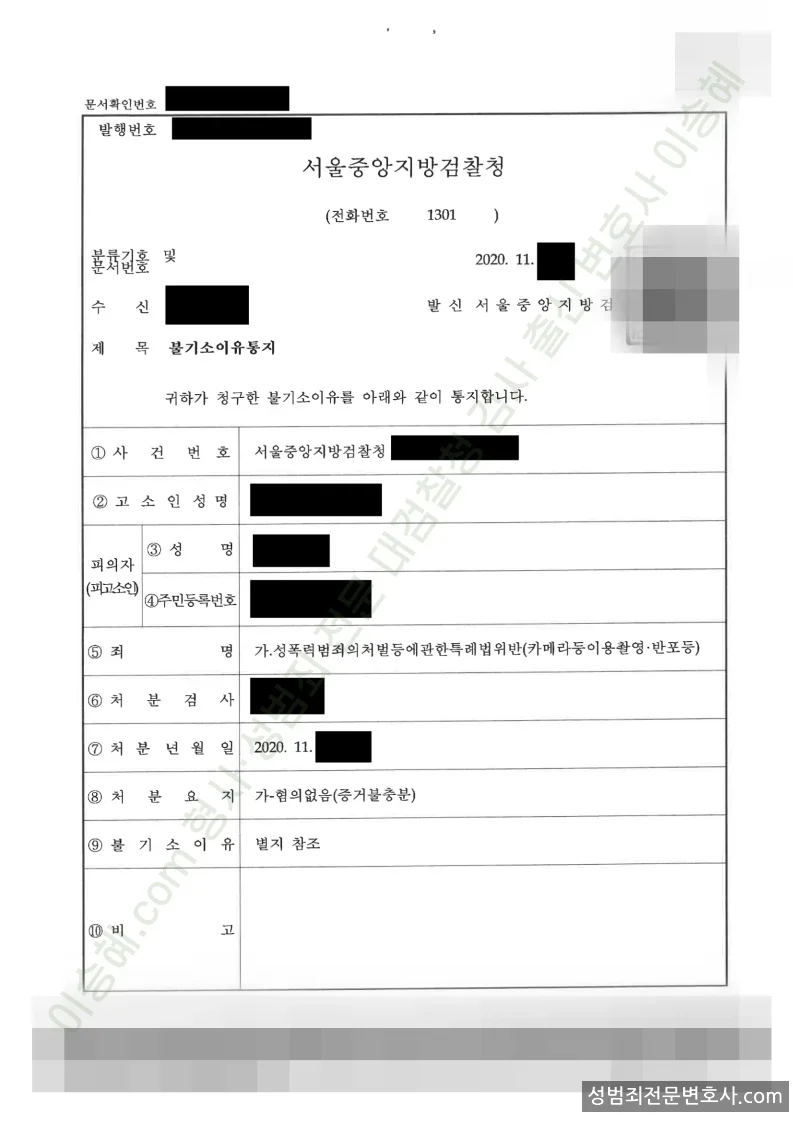 성폭법위반(카메라등이용촬영·반포등) 처분문서(개인정보 삭제)