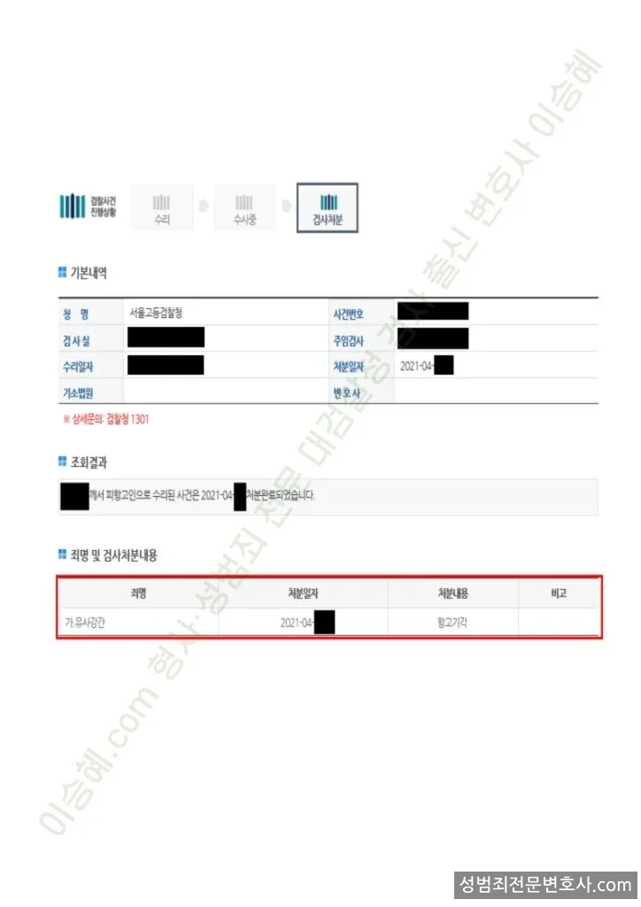 유사강간 처분문서(개인정보 삭제)
