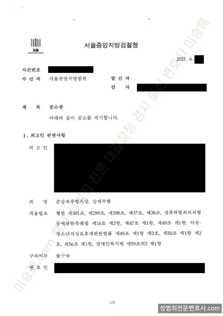 준강제추행치상 · 강제추행 처분문서(개인정보 삭제)