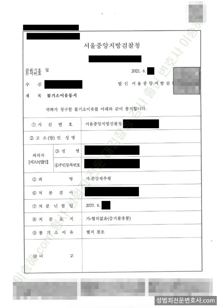 준강제추행 처분문서(개인정보 삭제)