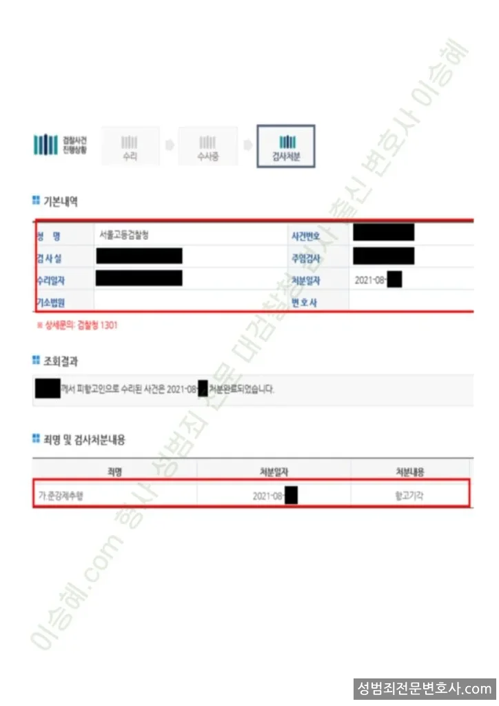 준강제추행 처분문서(개인정보 삭제)