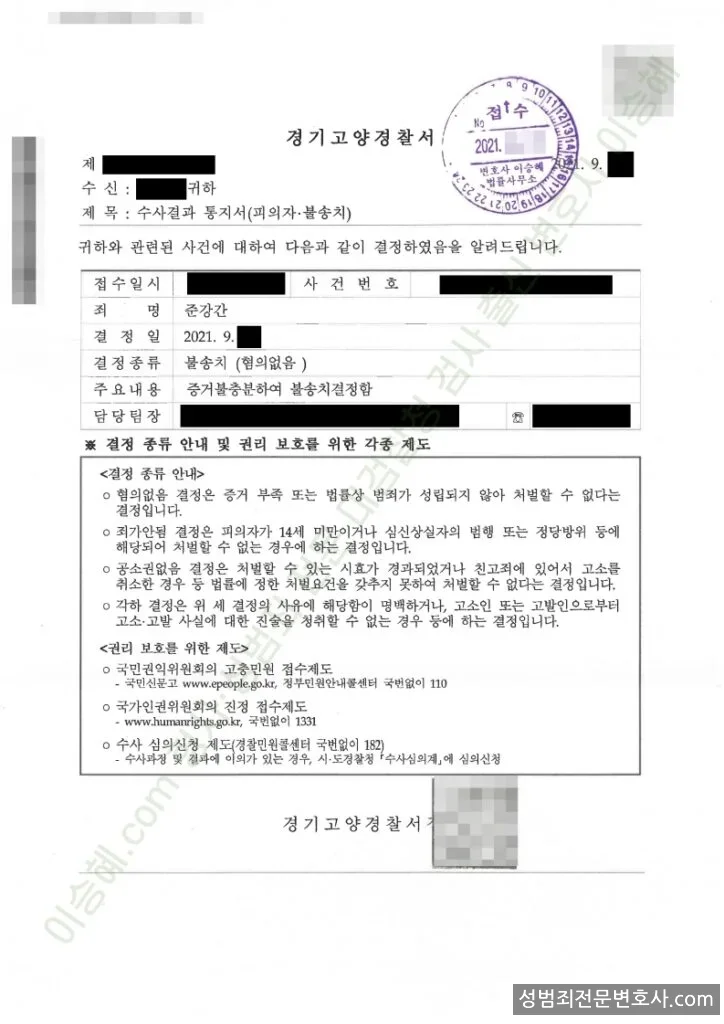 준강간 · 강제추행 처분문서(개인정보 삭제)
