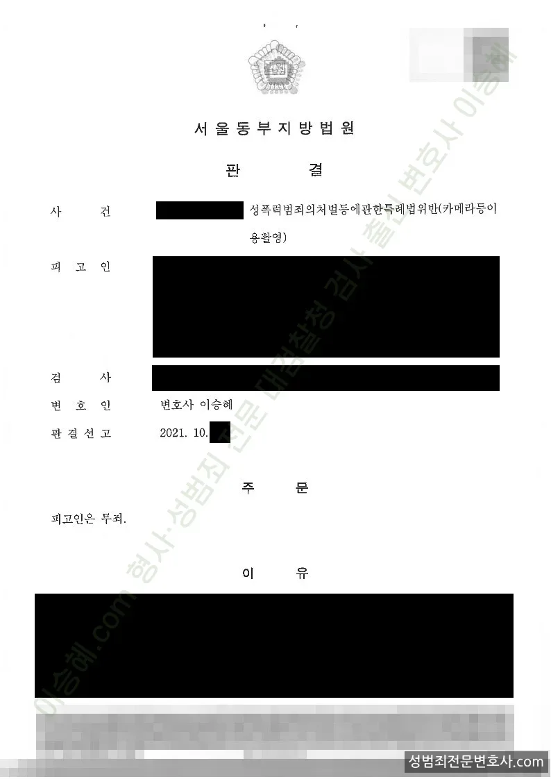 성폭법위반(카메라등이용촬영) 처분문서(개인정보 삭제)
