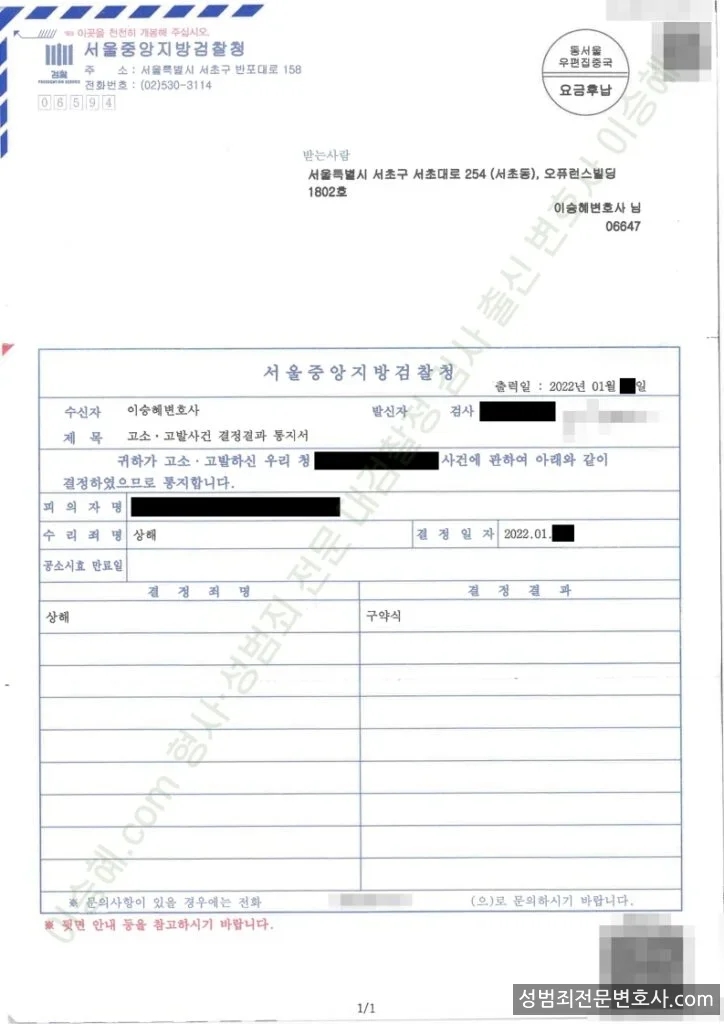 상해 처분문서(개인정보 삭제)