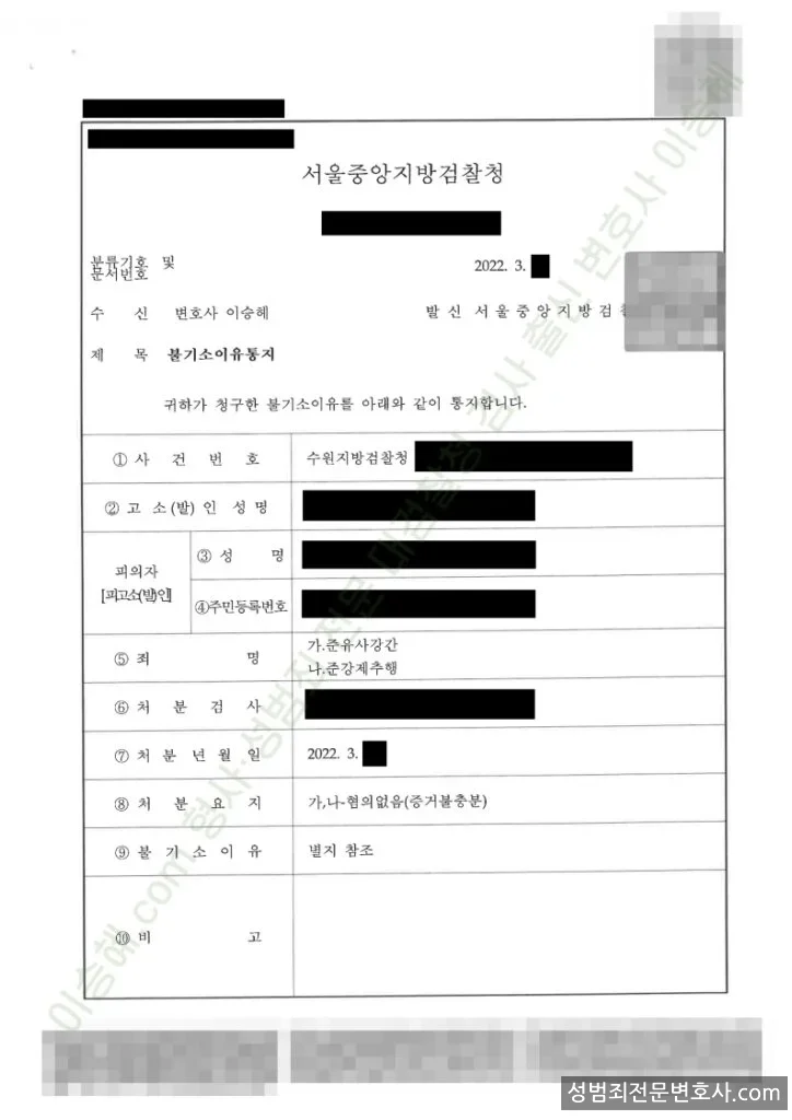 준유사강간 · 준강제추행 처분문서(개인정보 삭제)