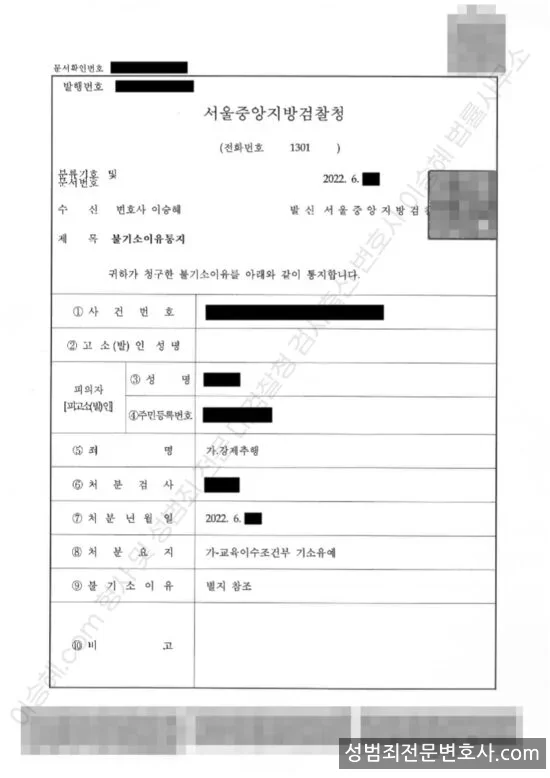 강제추행 처분문서(개인정보 삭제)