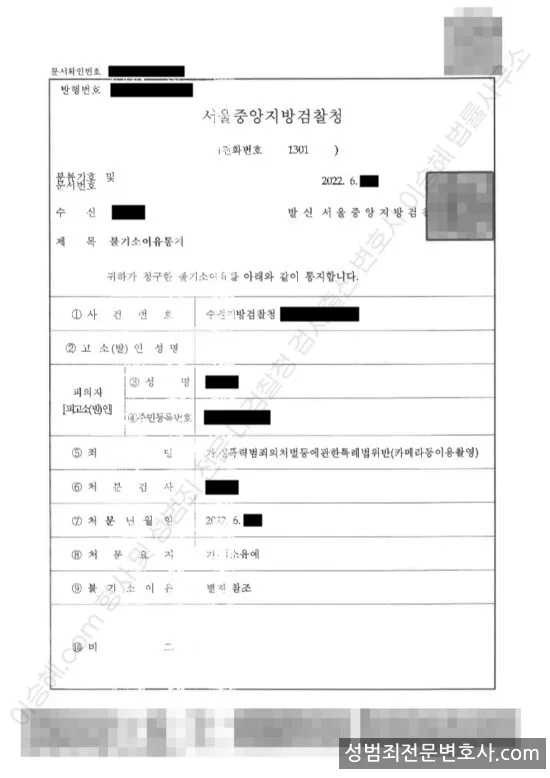 성폭법위반(카메라등이용촬영) 처분문서(개인정보 삭제)