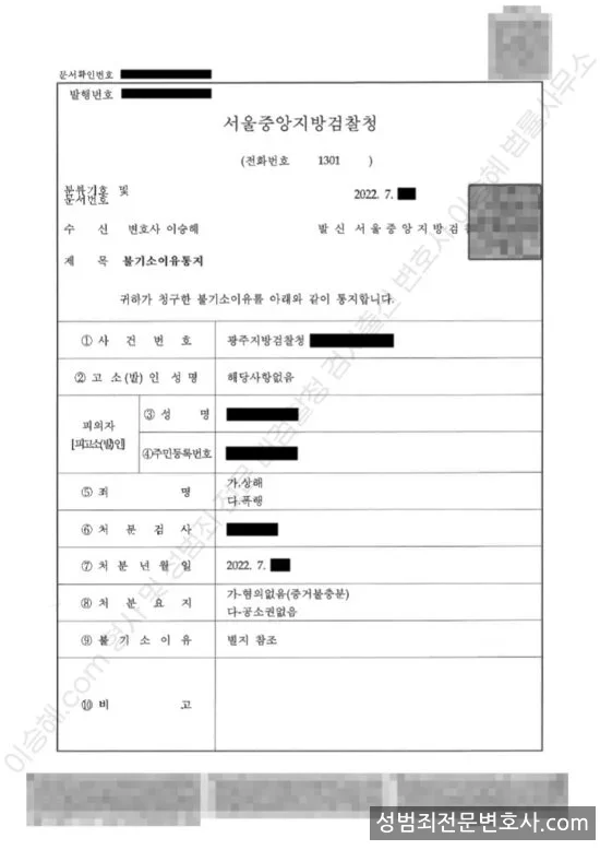 상해 · 강제추행→폭행 처분문서(개인정보 삭제)