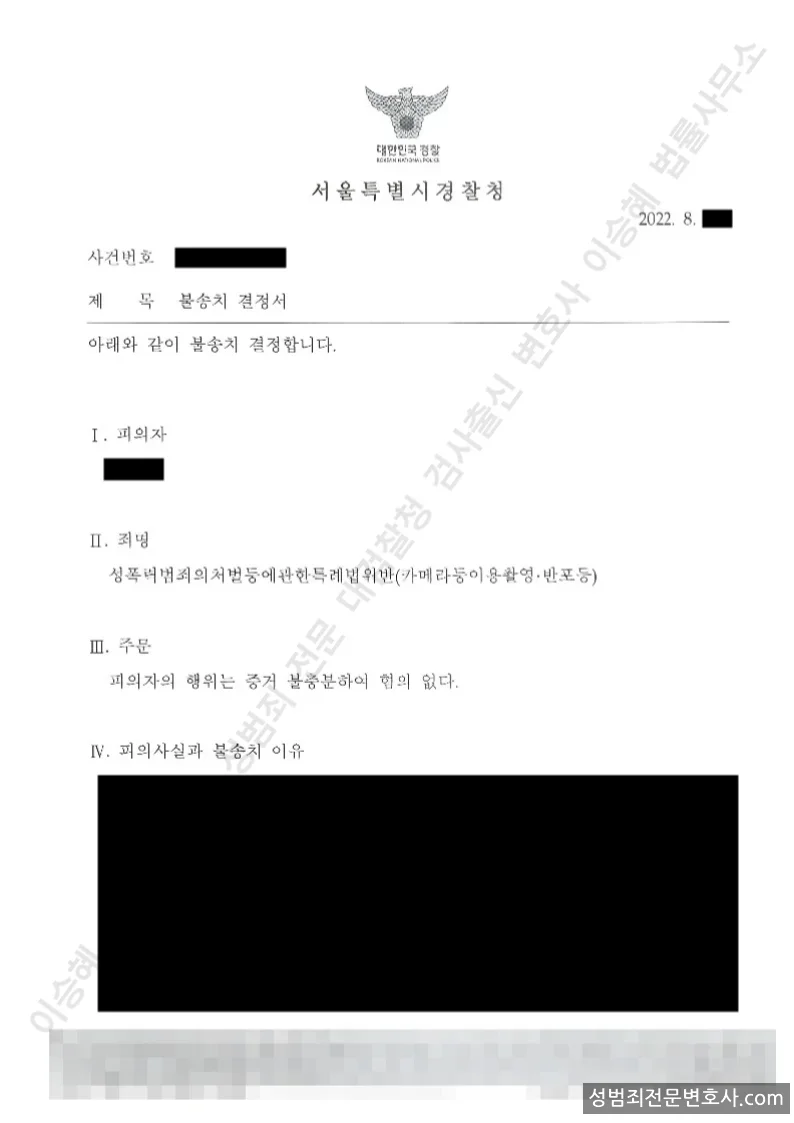 성폭법위반(카메라등이용촬영·반포등) 처분문서(개인정보 삭제)