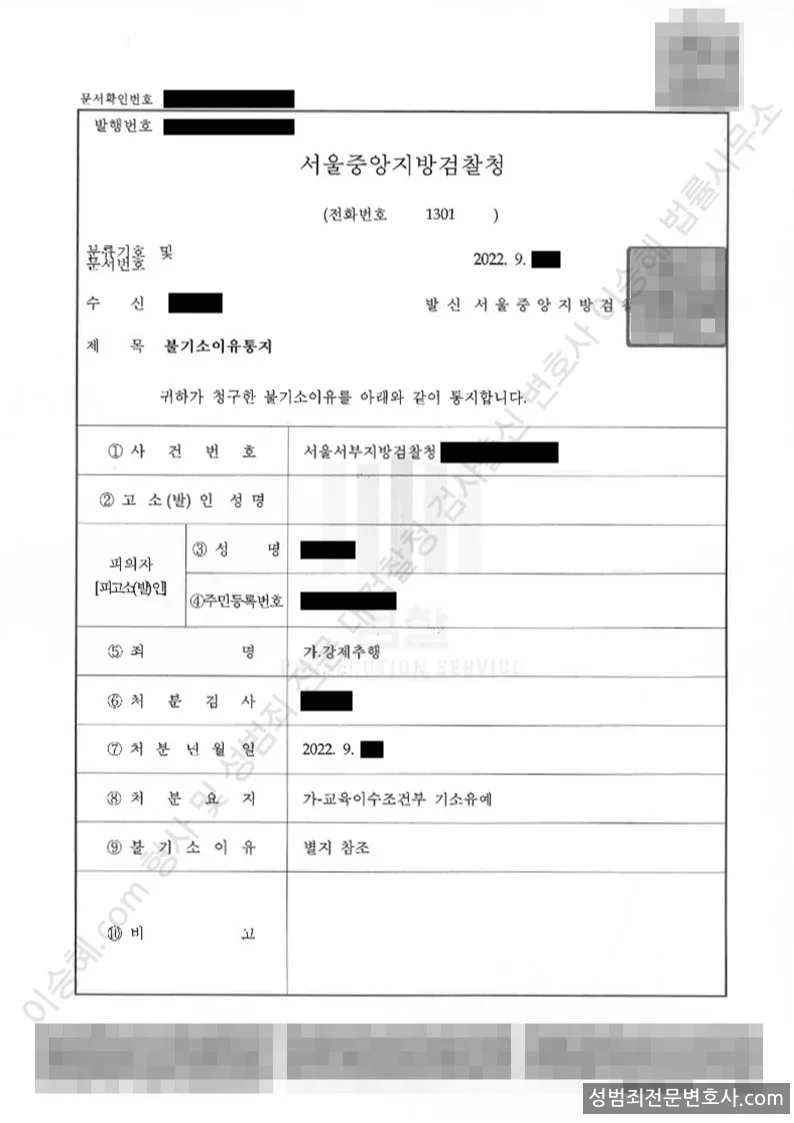 강제추행 처분문서(개인정보 삭제)