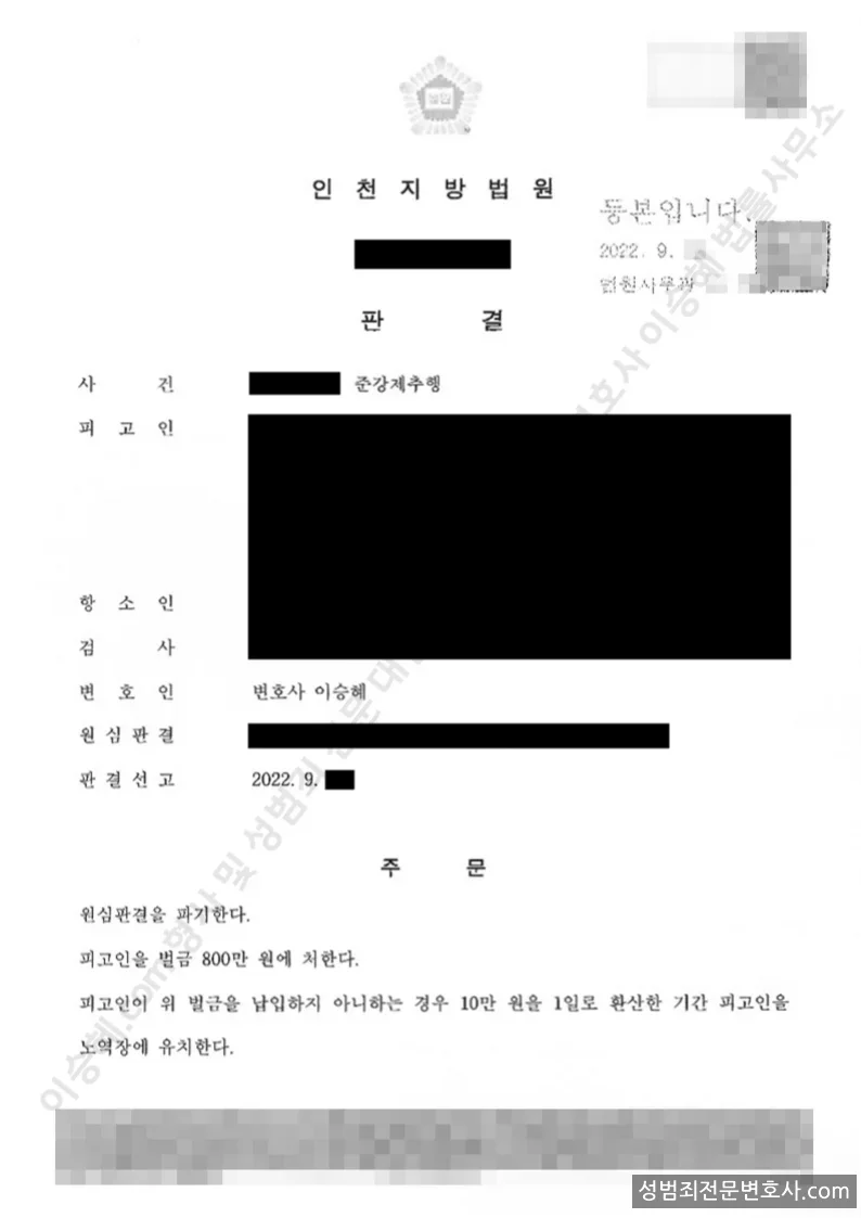 준강제추행 처분문서(개인정보 삭제)