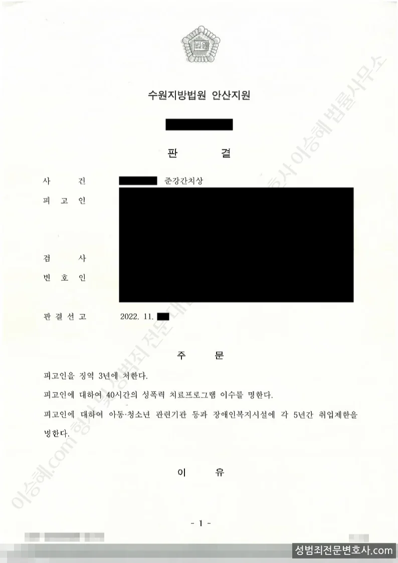 준강간치상 처분문서(개인정보 삭제)