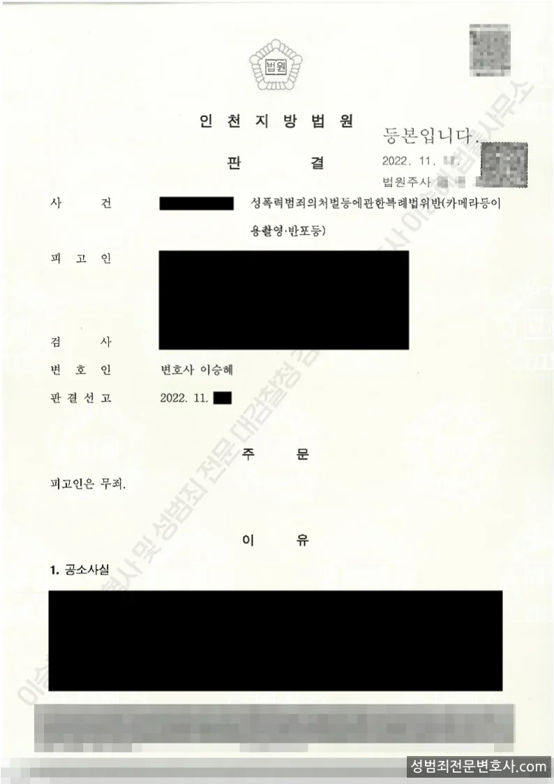 성폭법위반(카메라등이용촬영·반포등) 처분문서(개인정보 삭제)