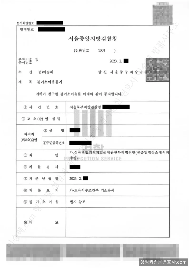 성폭법위반(공중밀집장소에서의추행) 처분문서(개인정보 삭제)