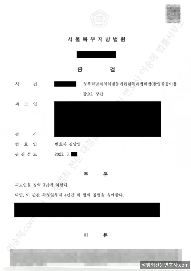성폭법위반(촬영물등이용강요) · 강간 처분문서(개인정보 삭제)