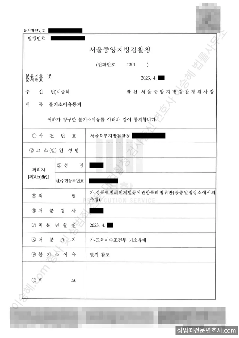 성폭법위반(공중밀집장소에서의추행) 처분문서(개인정보 삭제)