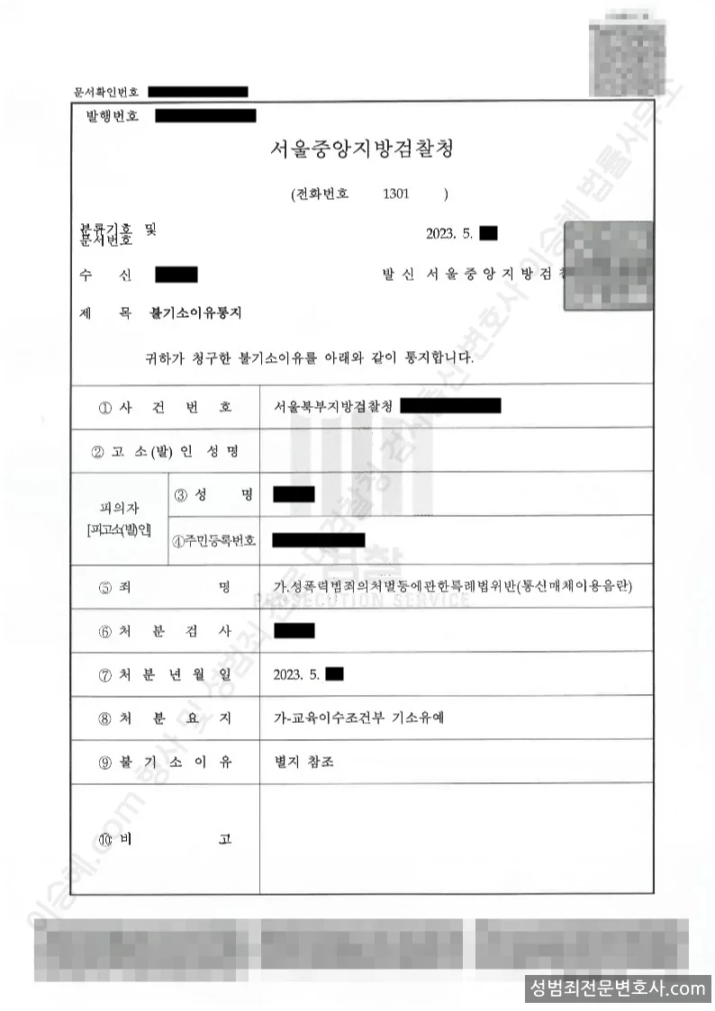 성폭법위반(통신매체이용음란) 처분문서(개인정보 삭제)