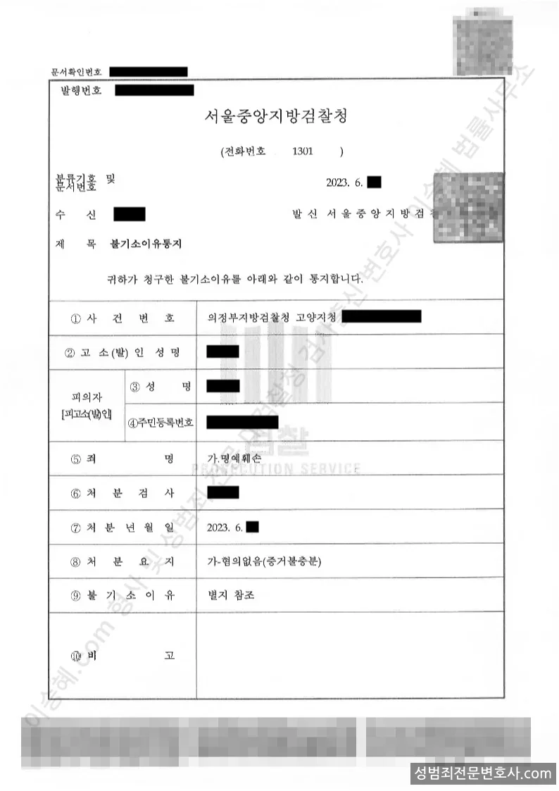 명예훼손 처분문서(개인정보 삭제)