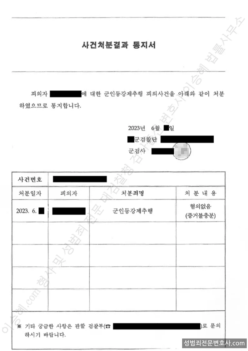 군형법위반(군인등강제추행) 처분문서(개인정보 삭제)
