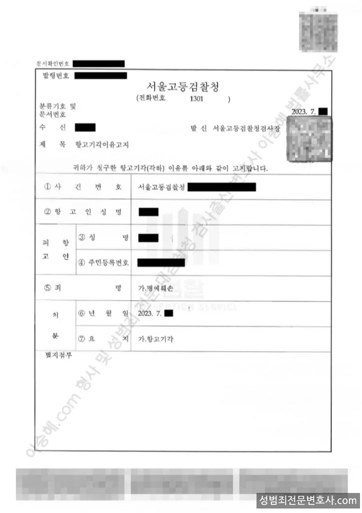 명예훼손 처분문서(개인정보 삭제)