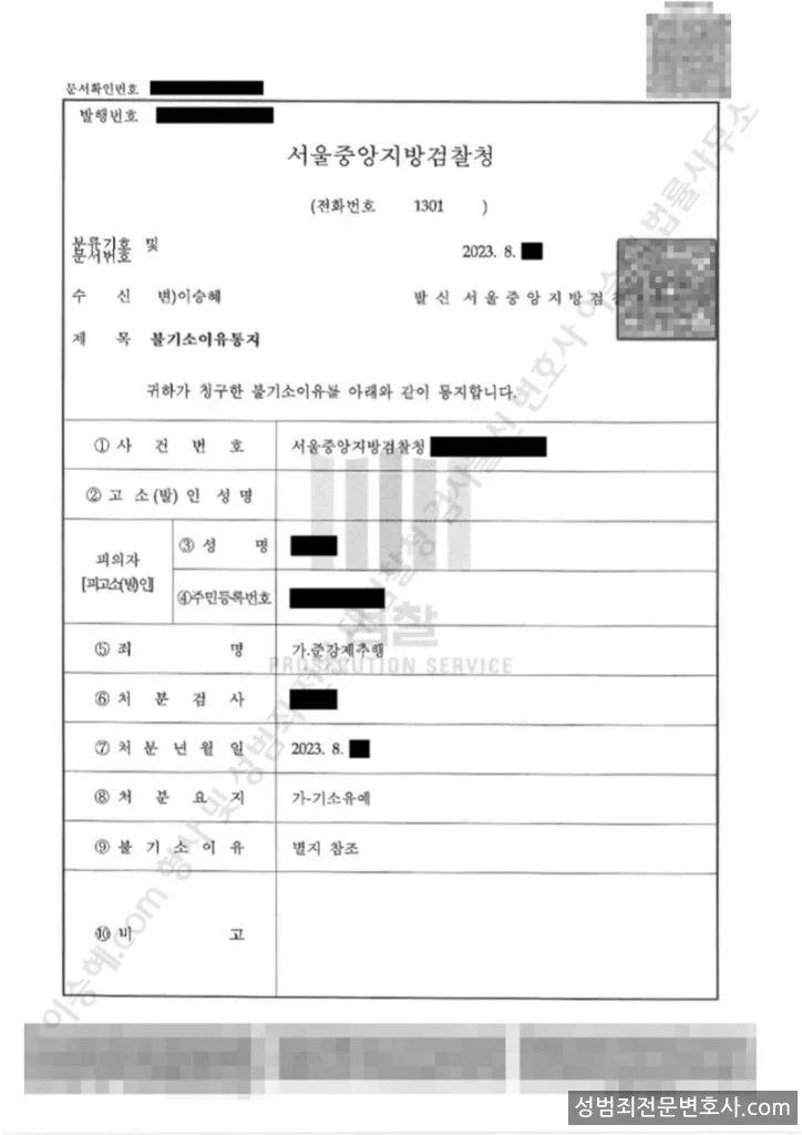 준강제추행 처분문서(개인정보 삭제)
