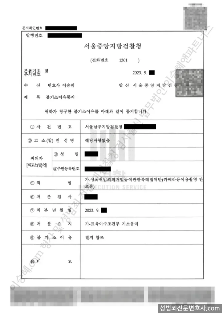 성폭법위반(카메라등이용촬영·반포등) 처분문서(개인정보 삭제)