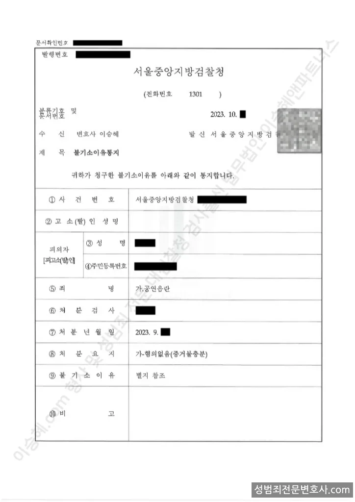 공연음란 처분문서(개인정보 삭제)
