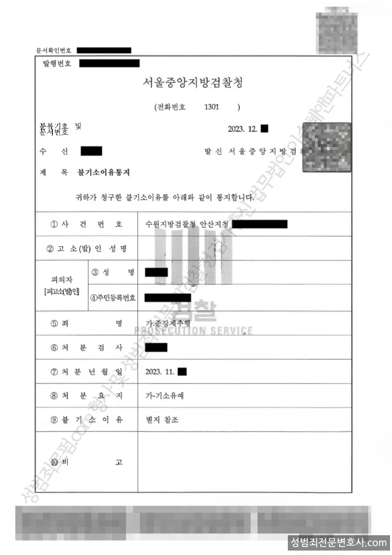 준강제추행 처분문서(개인정보 삭제)