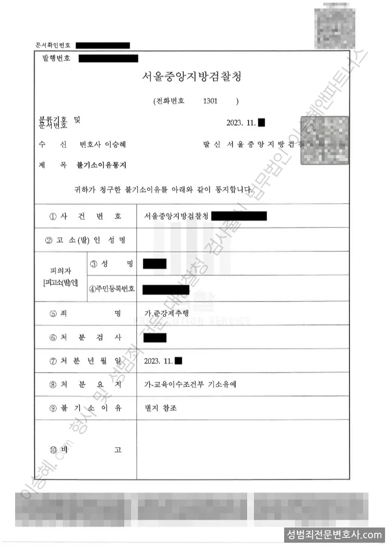 준강제추행 처분문서(개인정보 삭제)
