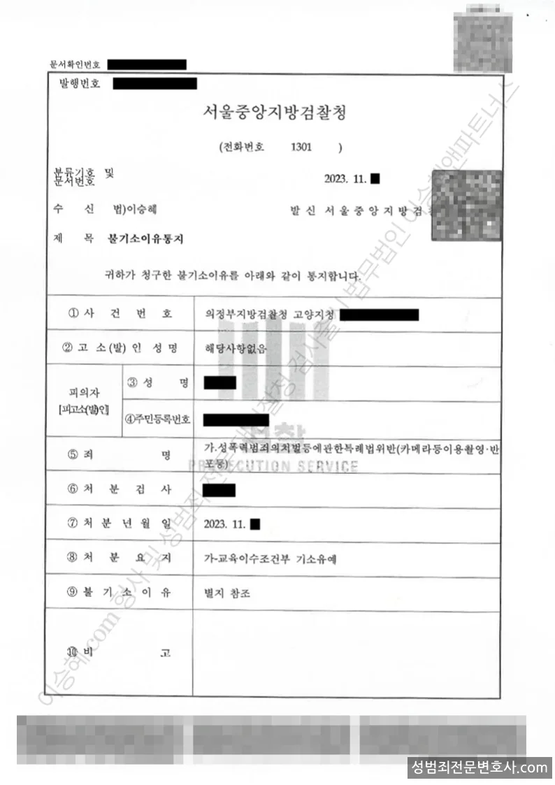 성폭법위반(카메라등이용촬영·반포등) 처분문서(개인정보 삭제)
