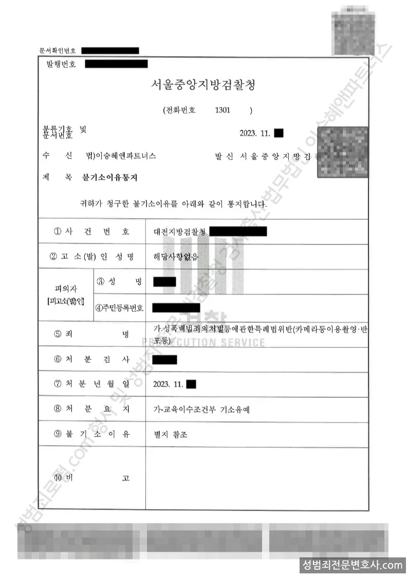 성폭법위반(카메라등이용촬영·반포등) 처분문서(개인정보 삭제)