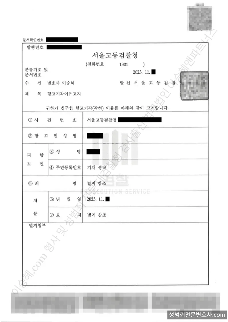 강간치상 · 유사강간치상 외 5 처분문서(개인정보 삭제)