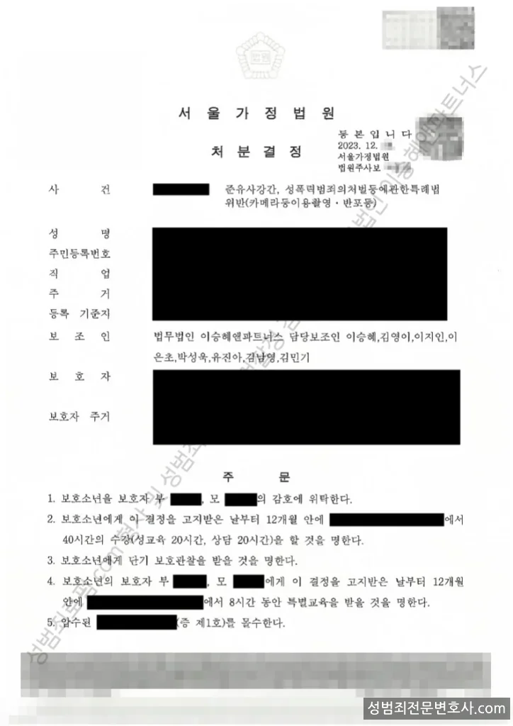 준유사강간 · 성폭법위반(카메라등이용촬영·반포등) 처분문서(개인정보 삭제)