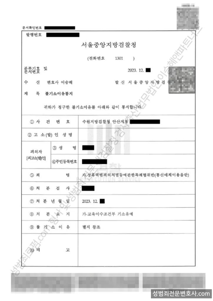 성폭법위반(통신매체이용음란) 처분문서(개인정보 삭제)