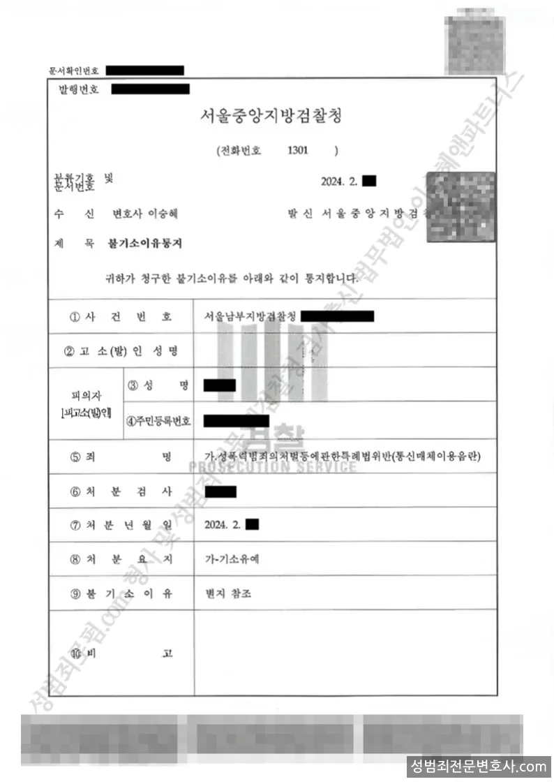 성폭법위반(통신매체이용음란) 처분문서(개인정보 삭제)