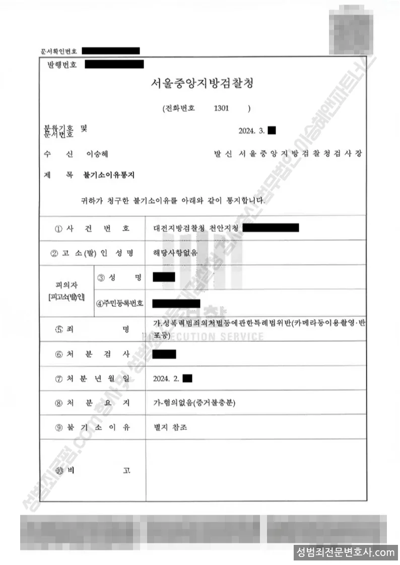 성폭법위반(카메라등이용촬영·반포등) 처분문서(개인정보 삭제)