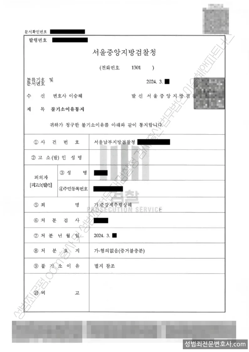 준강제추행상해 처분문서(개인정보 삭제)