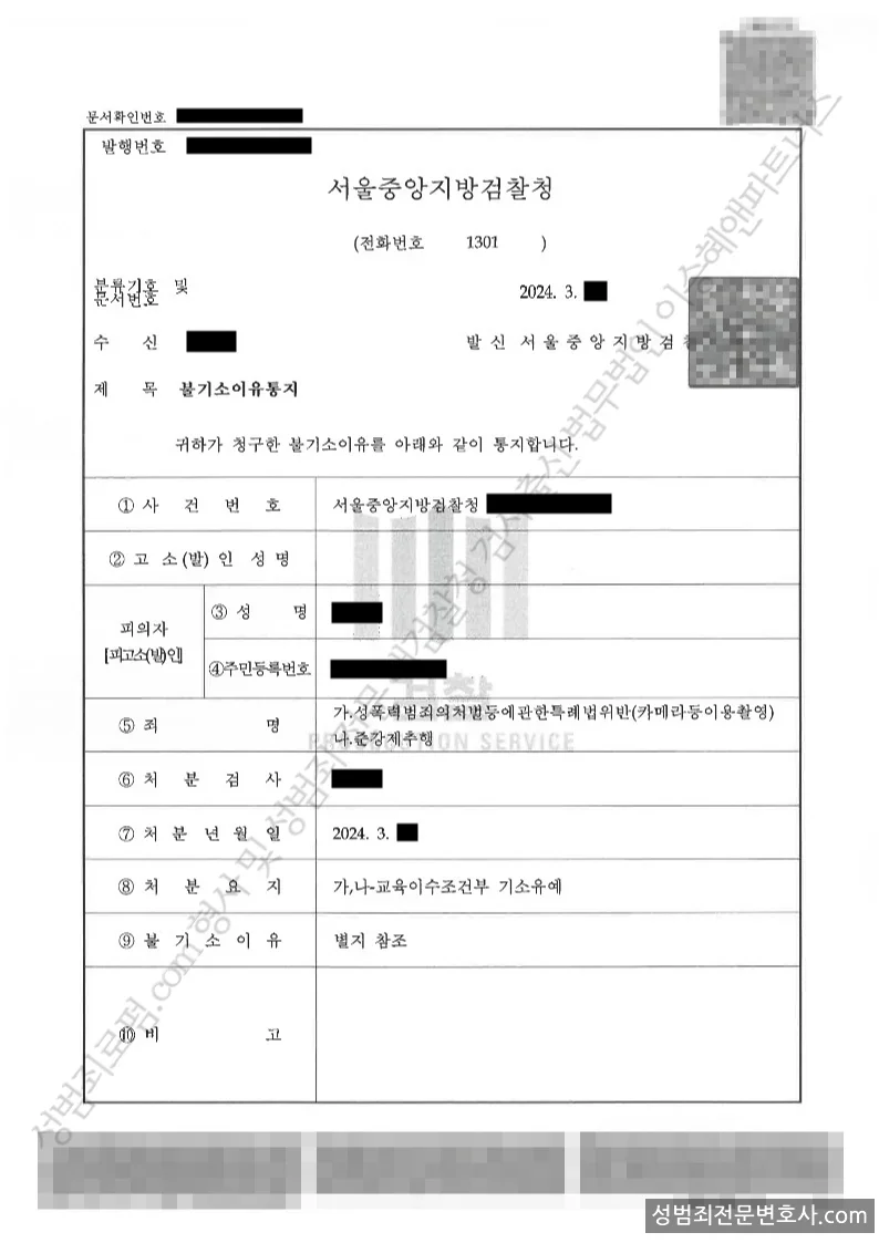 준강제추행, · 성폭법위반(카메라등이용촬영) 처분문서(개인정보 삭제)