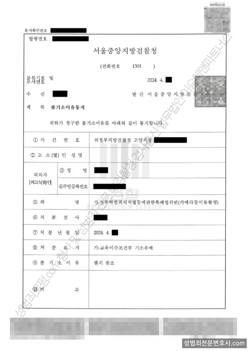 성폭법위반(카메라등이용촬영) 처분문서(개인정보 삭제)