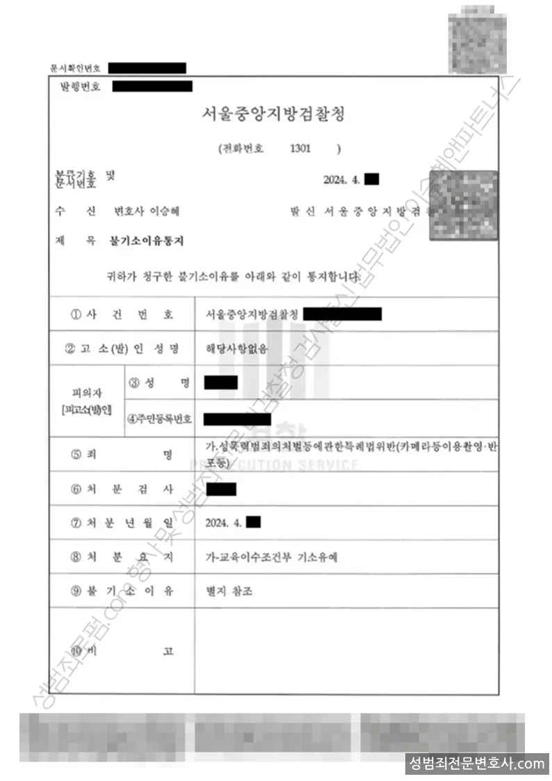 성폭법위반(카메라등이용촬영) 처분문서(개인정보 삭제)